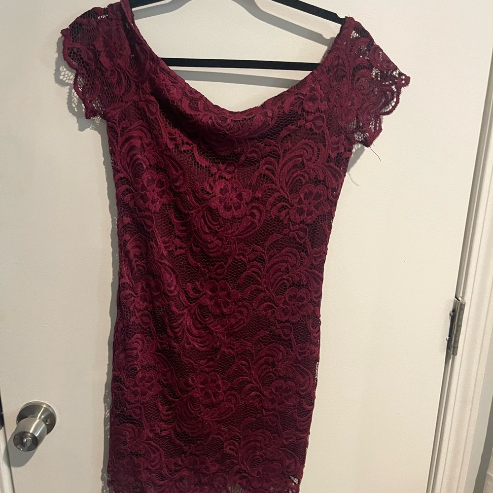 Elegant Lace Burgundy Dress